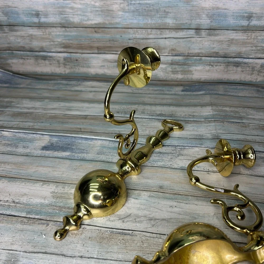 Brass Wall Sconce Candle Stick‎ Holders Pair Single Arm Regency Vintage